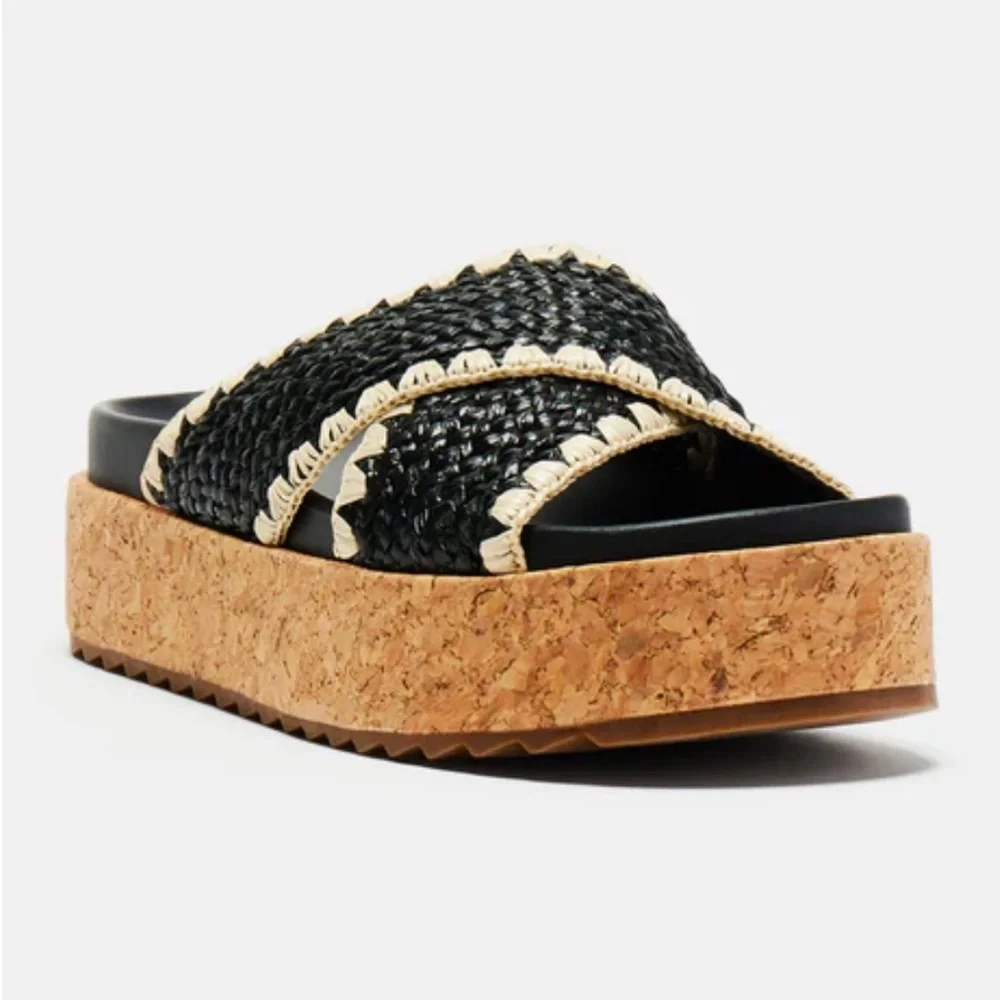 NWT Black Platform Cork Sandals Women’s 8 - Picture 4 of 6